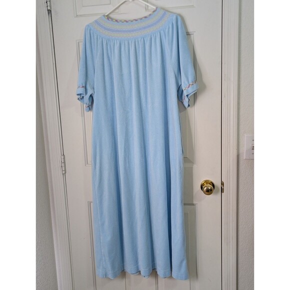 Intimate Appeal Terry Cloth Robe Housecoat XL Petite Blue Snap Front Duster S/S - Picture 8 of 11